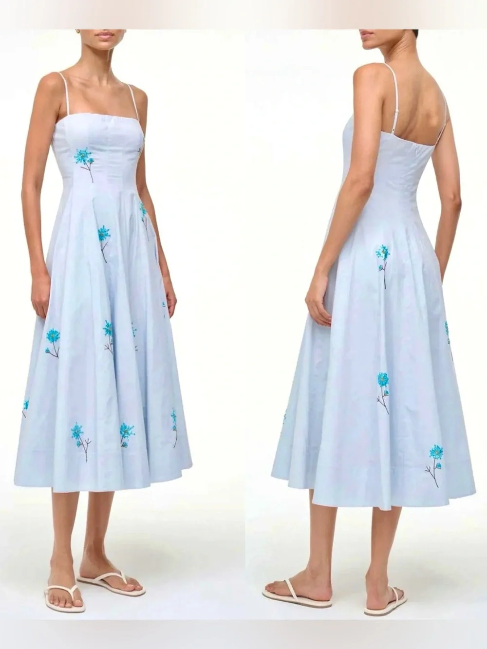 πΊπHPππΊ NWT Staud Wylie Embroidered Midi Dress Dandelion Sky - Picture 8 of 16